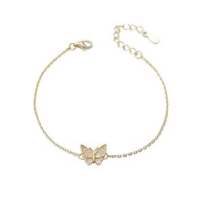 Classic Beautiful Insect S925 Sterling Silver Zircon Bridal Link Chain Peishang Adjustable Butterfly Charm Bracelet Jewelry