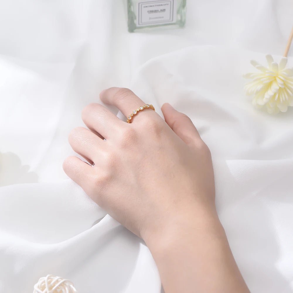 Designer Wedding Jewelry Psj S925 Sterling Silver 14k Gold Plated Cubic Zircon Round Brilliant Cut Eternity Band Rings for Women - الصورة 6