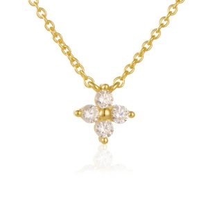 Peishang Wholesale Jewelry 925 Sterling Silver Gold Plated Dainty Small Cz Zircon Flower Cross Necklace for Women