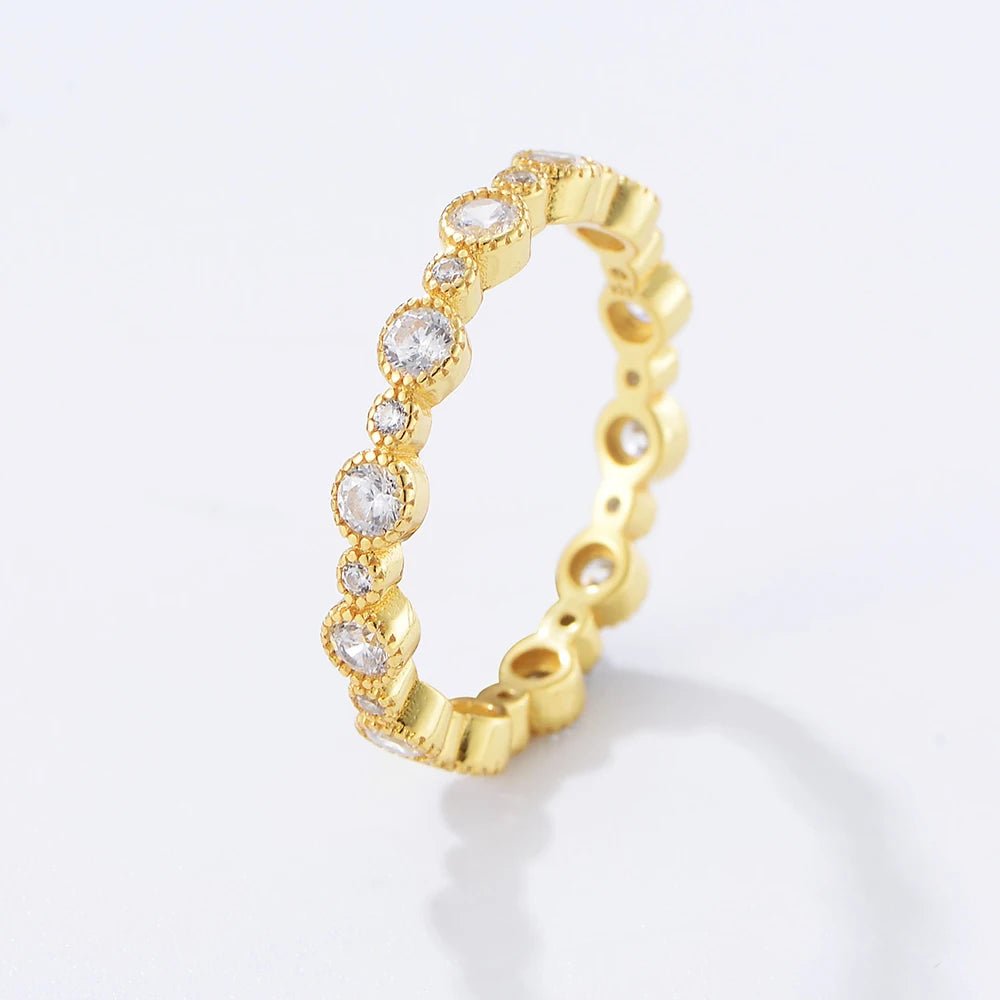 Designer Wedding Jewelry Psj S925 Sterling Silver 14k Gold Plated Cubic Zircon Round Brilliant Cut Eternity Band Rings for Women - الصورة 5