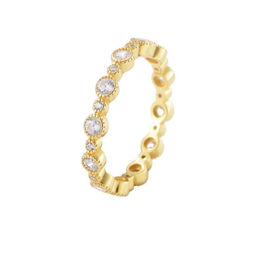 Designer Wedding Jewelry Psj S925 Sterling Silver 14k Gold Plated Cubic Zircon Round Brilliant Cut Eternity Band Rings for Women