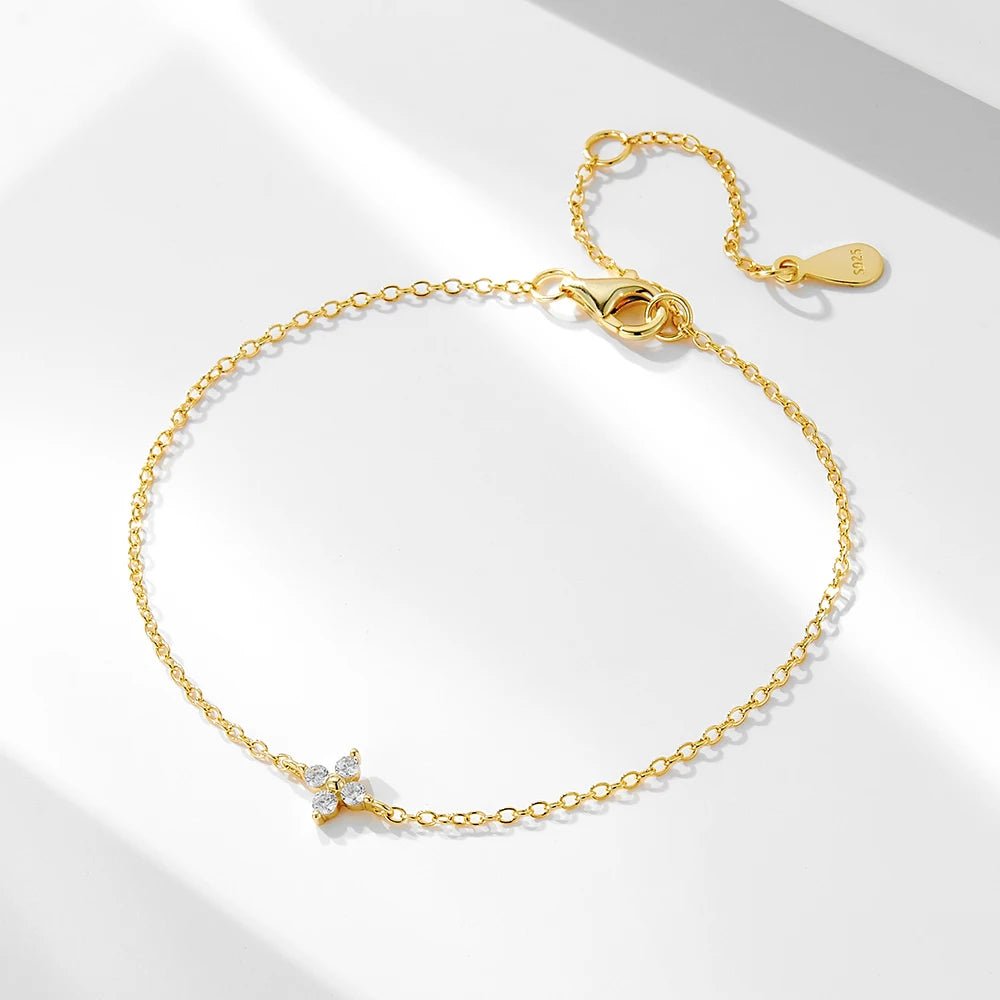 Peishang Wholesale Jewelry 925 Sterling Silver 14K Gold Plated Small Mini Cz Zircon Lucky Leaf Clover Charm Bracelet - Image 4