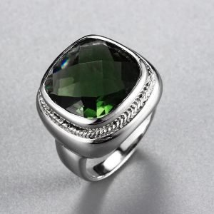 Peishang 925 Sterling Silver Green Big Stone Ring Designs for Men and Women