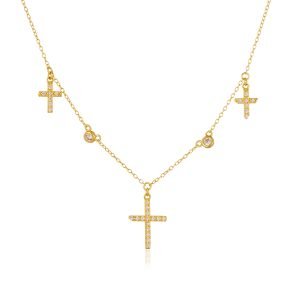 Classic Jewelry Fancy Beautiful Gift 925 Sterling Silver Necklaces Bling Gold  Plated Chocker Cross Charm Pendant Necklace Women