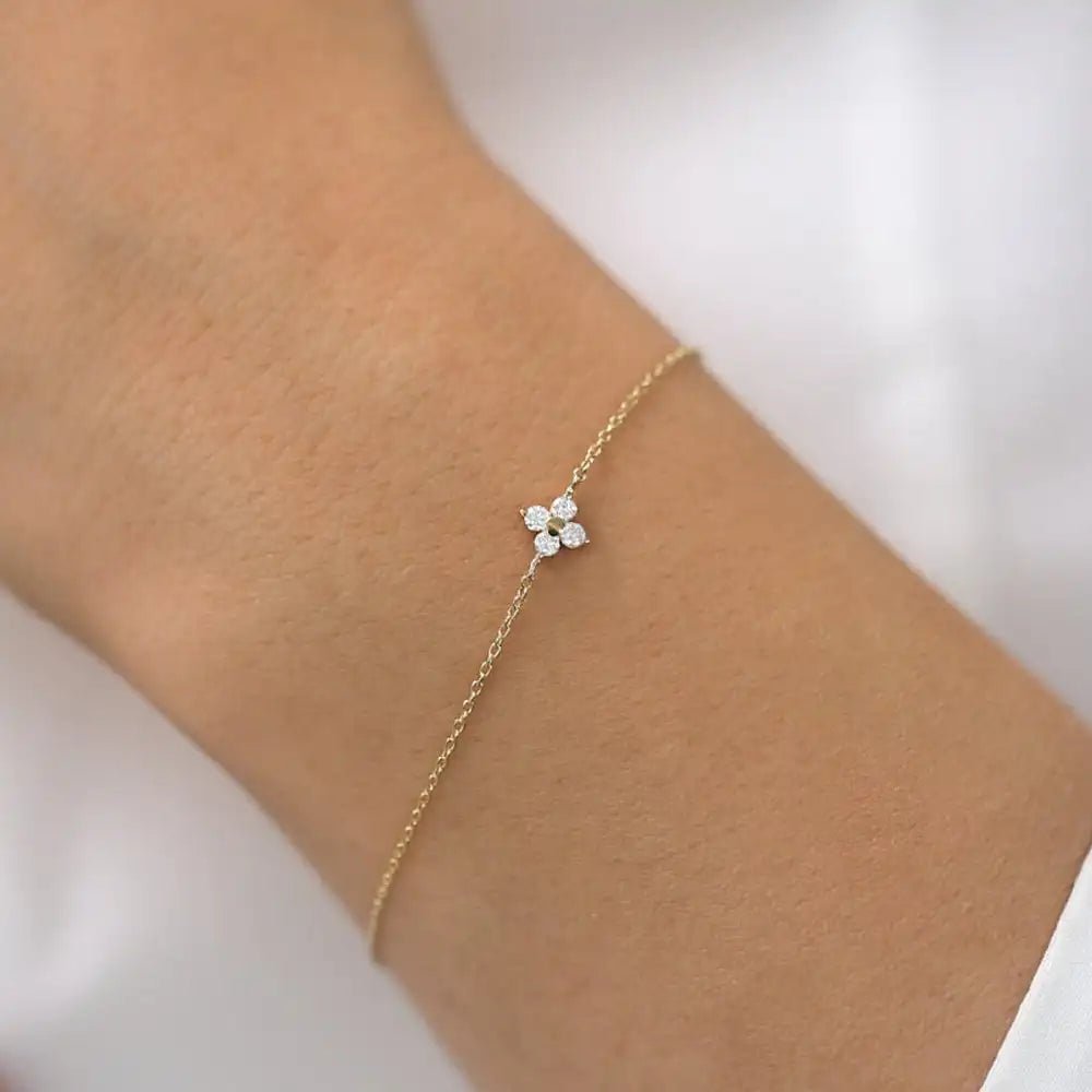 Peishang Wholesale Jewelry 925 Sterling Silver 14K Gold Plated Small Mini Cz Zircon Lucky Leaf Clover Charm Bracelet - Image 3