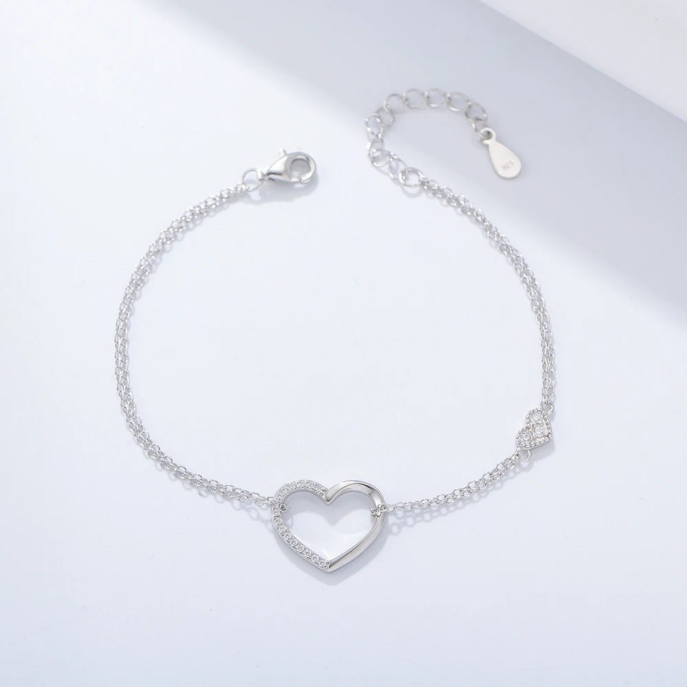 Fashion 925 Sterling Silver Luxury Double Heart Bracelet Mother's love Gift Bracelet - Image 5