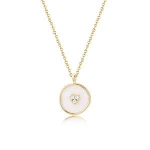 Factory Customized Trendy 14k Gold White Cz Round Enamel Name Plate Necklace Custom Jewelry Sterling Silver for Lady