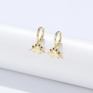 Trendy 925 Sterling Silver Black CZ Small Dinosaur Huggies Drop Earrings Cute Animal Jewelry Hoop Earrings for Sensitive Ears