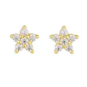 Peishang Wholesale Jewelry 925 Sterling Silver 14K Gold Plated Mini Series Cz Zircon Small Star Shaped 3.-3.5Mm Stud Earrings