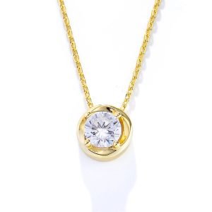 Classic Simple 14K Gold Plated Single Cz Zircon Simulated Solitaire Diamond Sterling Silver 925 Jewelry Wedding Bridal Necklace