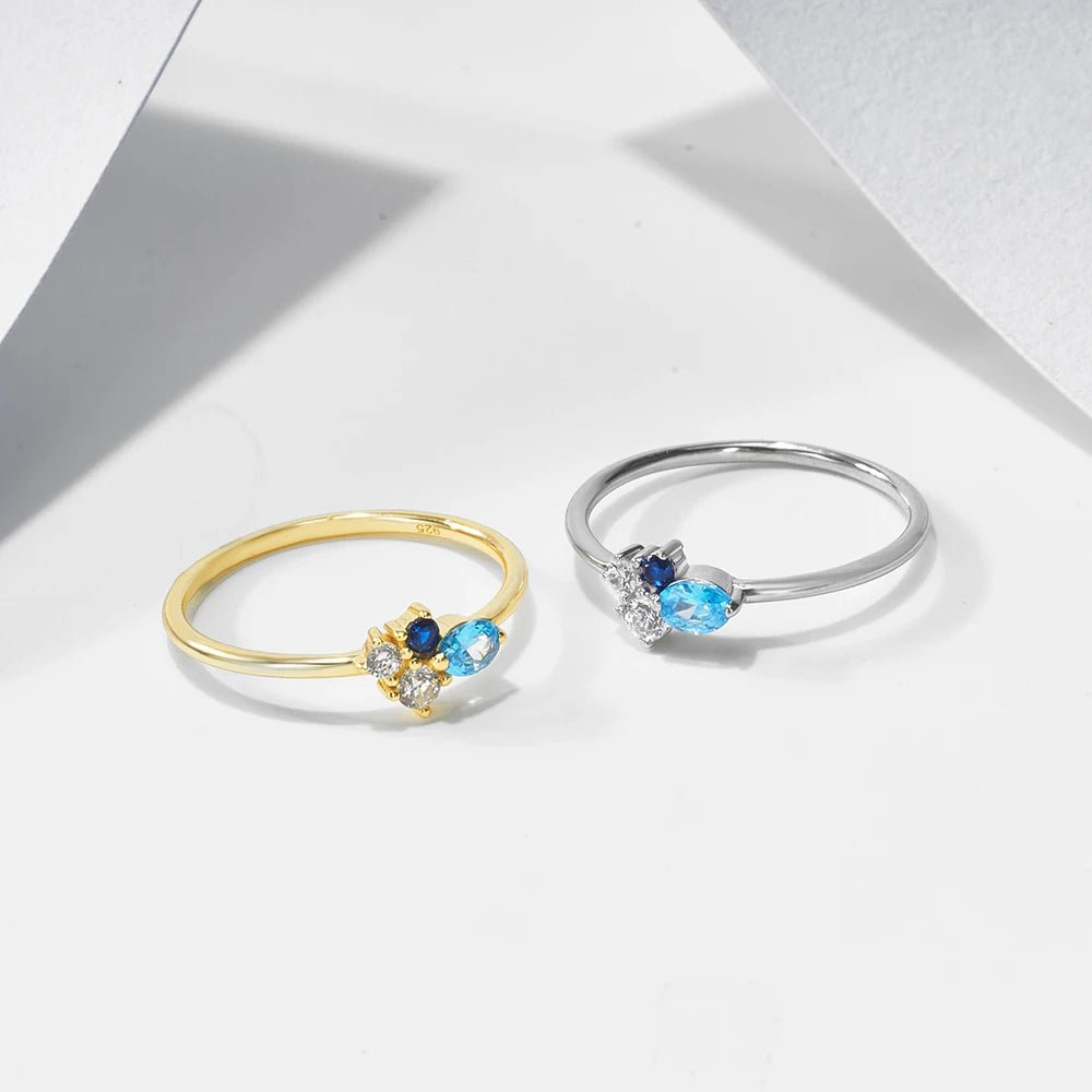 Peishang Custom Exquisite Jewelry 925 Sterling Silver Twist Ring Colored Tennis Stackable Rings Navy Mini Cluster - الصورة 6