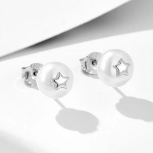 Peishang Wholesale Jewelry 925 Sterling Silver 14K Gold Plated Star Bread Freshwater Pearl Stud Earrings