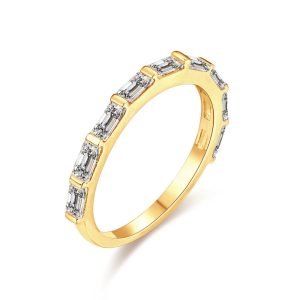 High Quality Jewelry Wholesale S925 Sterling Silver Rose Gold Plated Emerald Cubic Zirconia Eternity Band Rings for Women