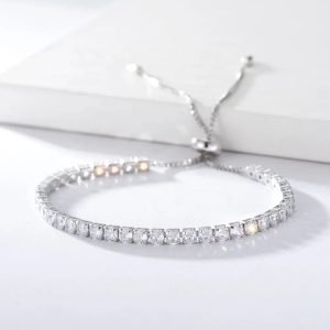 Luxury 2mm 3mm Hot Sale Shinny Adjustable Bracelet Rhodium Plated CZ Zircon Tennis Bracelet 925 Sterling Silver for Women Girls