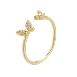 Factory Supply Delicate Women Finger Jewelry Sparkling Cubic Zircon Butterfly Rings Open Cuff Lucky Butterfly Ring for Friends