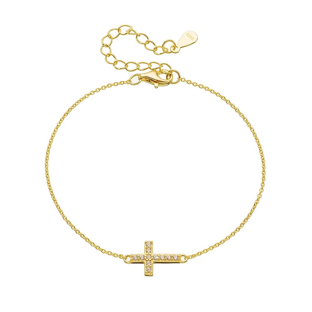 Peishang Wholesale Jewelry 925 Sterling Silver 14K Gold Plated Custom Factory Cz Zircon Cross Bracelet for Women