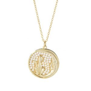 Peishang 925 Sterling Silver Gold Plated Cat Moon Zircon Adjustment Necklace Wholesale Women Jewelry