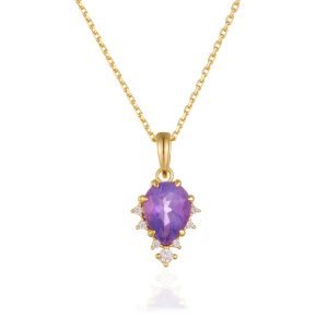 PEISHANG Simple Wholesale Gemstone Chian 925 Sterling Silver Gold Plated Jewelry Natural Amethyst Pendant Necklace for Ladies