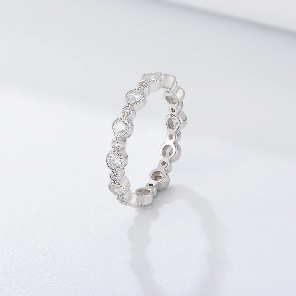 Designer Wedding Jewelry Psj S925 Sterling Silver 14k Gold Plated Cubic Zircon Round Brilliant Cut Eternity Band Rings for Women - الصورة 7