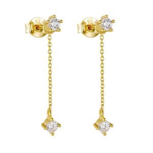 Peishang Jewelry 925 Sterling Silver 14K Cz Cubic Zirconia Zircon Pendant Tassel Long Chain Gold Plated Stud Earrings