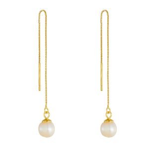 Peishang 925 Sterling Silver 14K Gold Plated Pearl Tassel Long Chain Stud Earrings Jewelry for Women