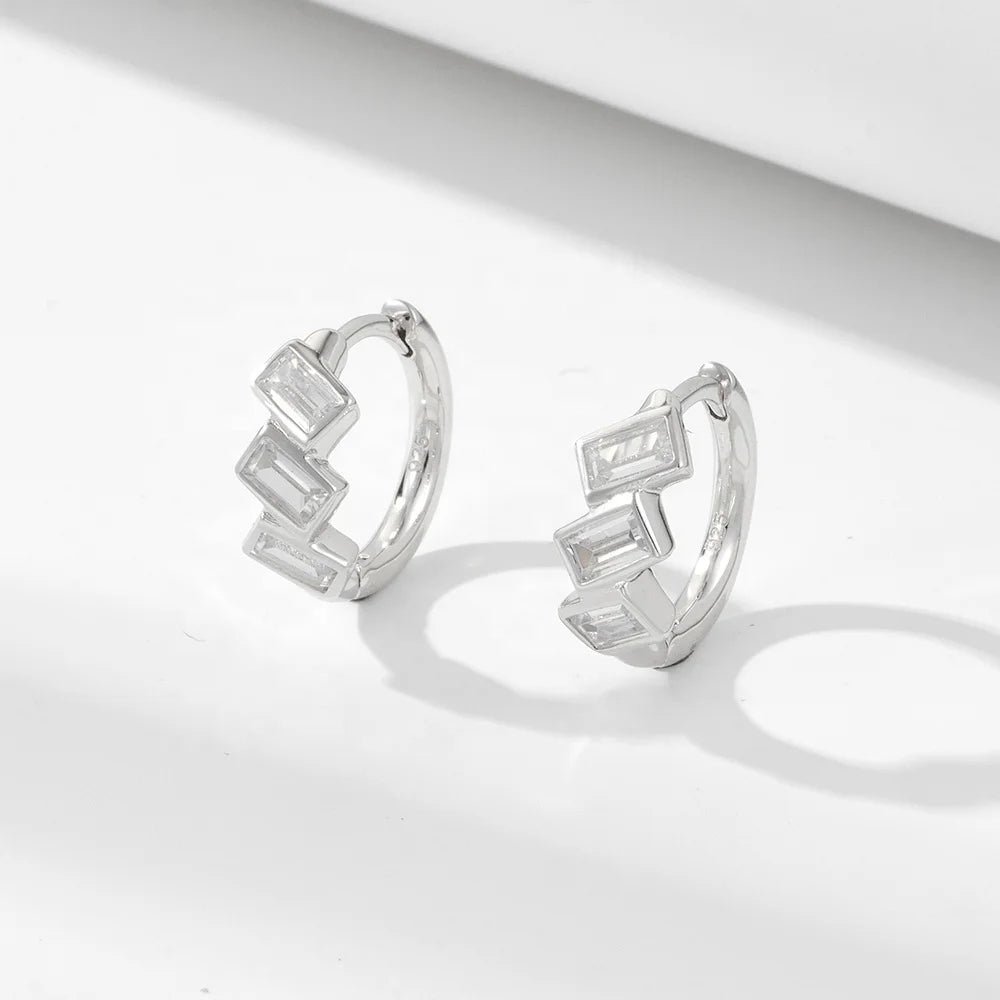 Elegant High Quality Jewelry Cubic Zircon 14k Gold Plated Huggie Hoop 925 Sterling Silver square Zircon Stud Earrings for Women – Image 4