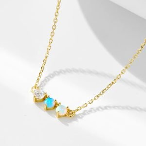 Peishang Wholesale High Quality 925 Sterling Silver 18k Gold Pave Opal Diamond Necklace Women Jewelry