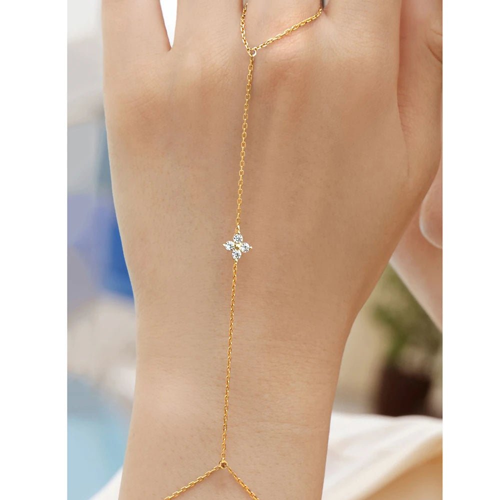 Peishang Wholesale Jewelry 925 Sterling Silver 14K Gold Plated Cz Zircon Bracelet Flower Hand Chain Ring Bracelets - Image 2