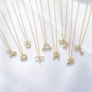 925 Sterling Silver Gold Plated Minimalist Sign Jewelry Plated 12 Horoscope Pendant  Zodiac Necklaces  for Women Girl