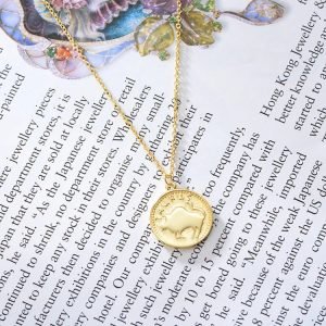 Excellent Quality 925 Sterling Silver 14K Gold Plated 12 Zodiac Ancient Collana Taurus Necklace