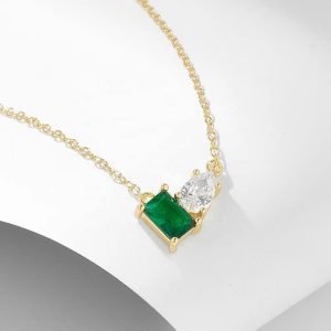 Peishang Wholesale Jewelry Silver 925 Gold Plating Emerald Square Green Necklace Ladys Jewelry Zircon Necklace Jewelry Women