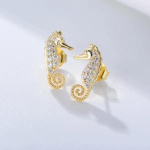 Wholesale High Quality Sterling Silver 925 Clear CZ Stud Hippocampus Earring