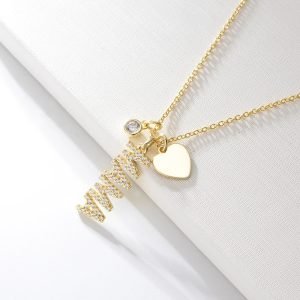In Stock 925 Sterling Silver MAMA Letter Heart Necklace Birthday Gift Gold Plated Pendant Necklace for Women