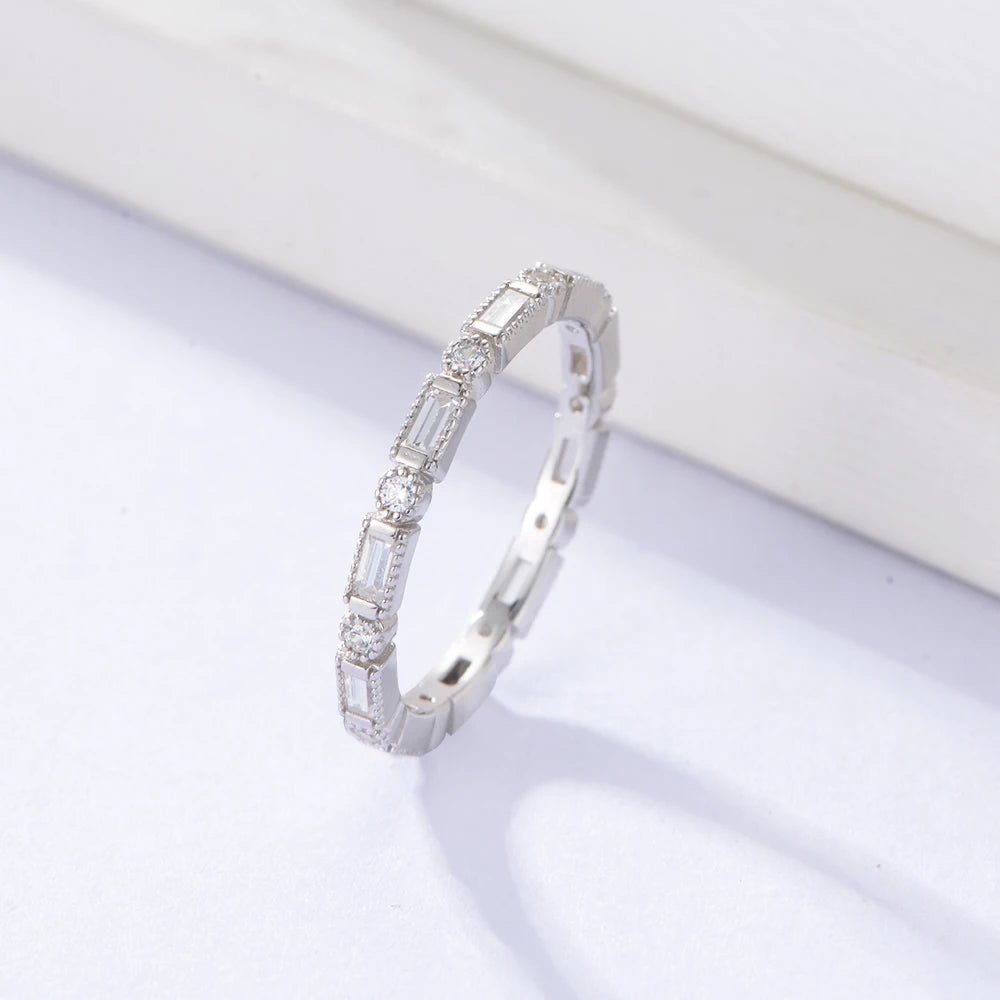 Peishang 925 Sterling Silver Latest Women's Wedding Geometric Cubic Zircon Ring - الصورة 7