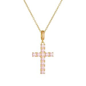 Original Design pink Luxury Hip Hop Cross Pendant Necklace Sterling Silver 925 Jewellery for Women