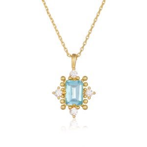 KN2303  2024 Popular Style Luxurious Crystal Stone Wedding Topaz Blue Pendant Necklaces