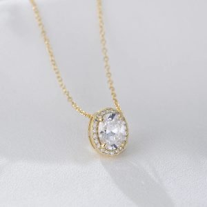 KN2123  Top Quality 2024 New Design 925 Sterling Silver Oval Pendant Simple Diamond Oval Locket Necklace