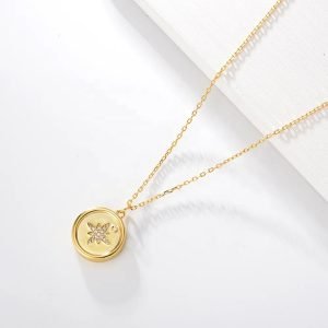 Peishang Jewelry Women 18K Gold Coin Necklace Wholesale Crystal Star Zirconia Necklace