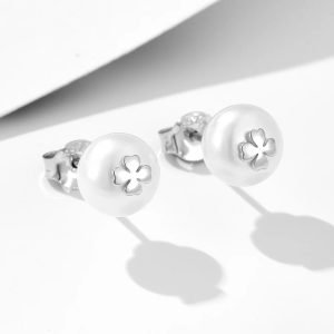 Peishang Wholesale Jewelry 925 Sterling Silver 14K Gold Plated Flower Cross Bread Freshwater Pearl Stud Earrings