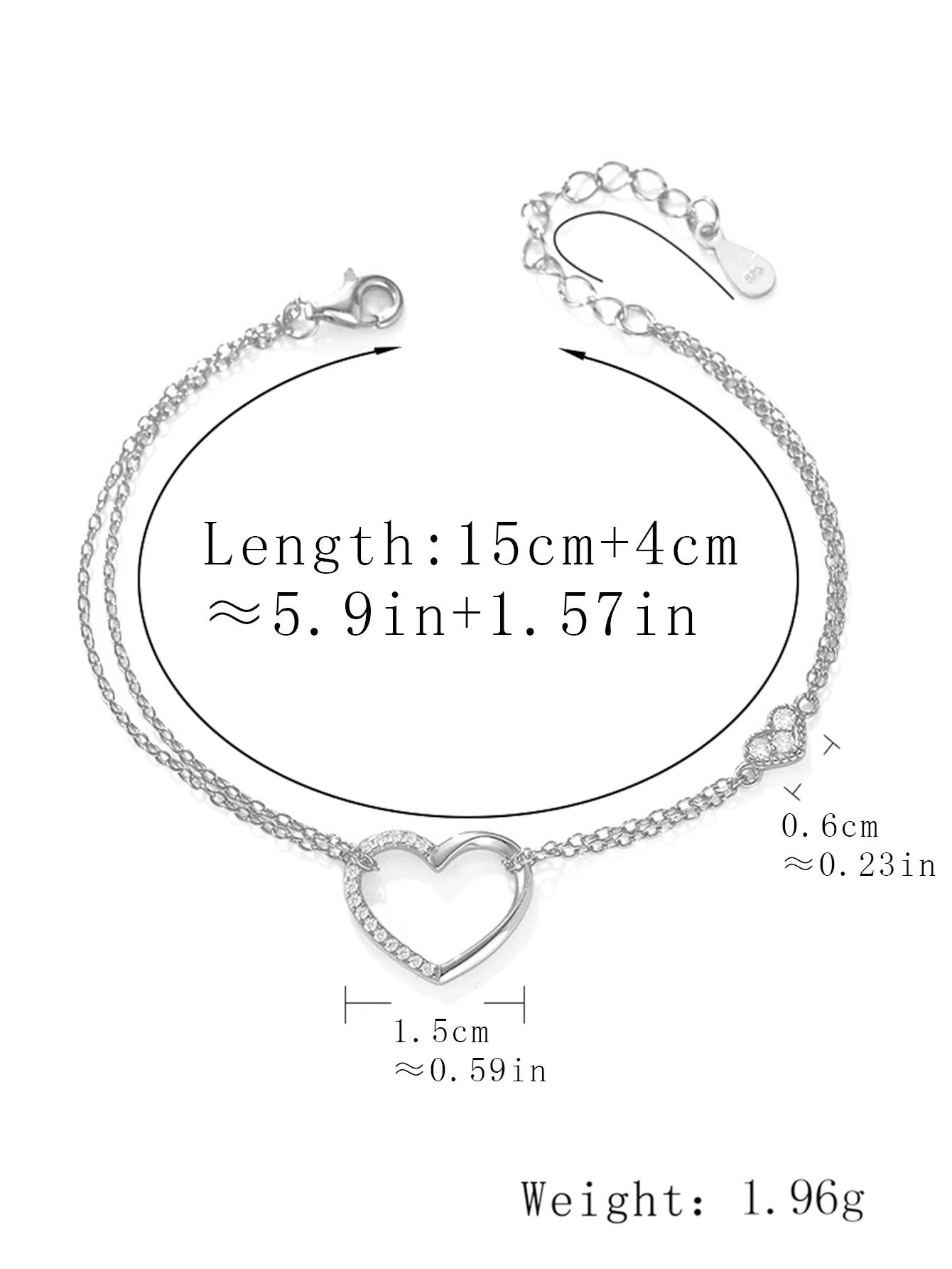 Fashion 925 Sterling Silver Luxury Double Heart Bracelet Mother's love Gift Bracelet - Image 7