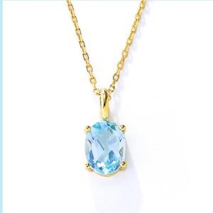 KN2361  Hot Sale High Quality Best Selling Silver Topaz Blue Crystal Heal Stone Oval Cut Pendant Necklaces