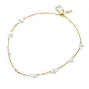 Peishang Wholesale 925 Sterling Silver Gold Plated Jewelry Choker Nekclce Dainty Handmade Pearl Necklace  for Girls