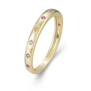 925 Sterling Silver Gold Plated Designed Women Star Cute Dainty Wedding Multicolor Zircon Ring