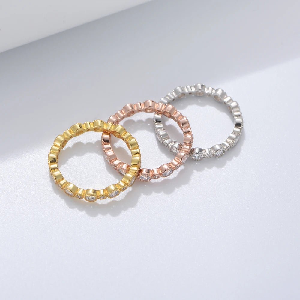 Designer Wedding Jewelry Psj S925 Sterling Silver 14k Gold Plated Cubic Zircon Round Brilliant Cut Eternity Band Rings for Women - الصورة 3