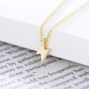 KN0191 Mini Plain lightning Bolt Pendant Jewelry 925 Sterling Silver Gold Plated Personalized Thunder Choker Necklaces for Women