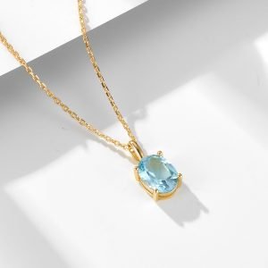 Hot Sale Wholesale Collier 925 Sterling Silver Jewelry Topaz Blue Crystal Heal Stone Oval Cut Pendant Necklaces