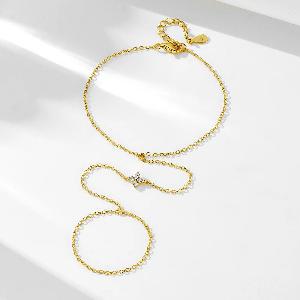 Peishang Wholesale Jewelry 925 Sterling Silver 14K Gold Plated Cz Zircon Bracelet Flower Hand Chain Ring Bracelets - Image 4