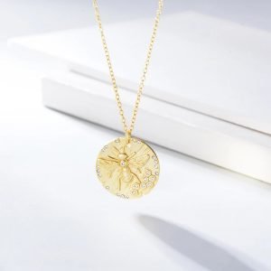 KN1126  New Design Bee Necklace Classical Pendant Gold Plated Coin Charm Jewelry 925 Sterling Silver Necklaces Cross Women's