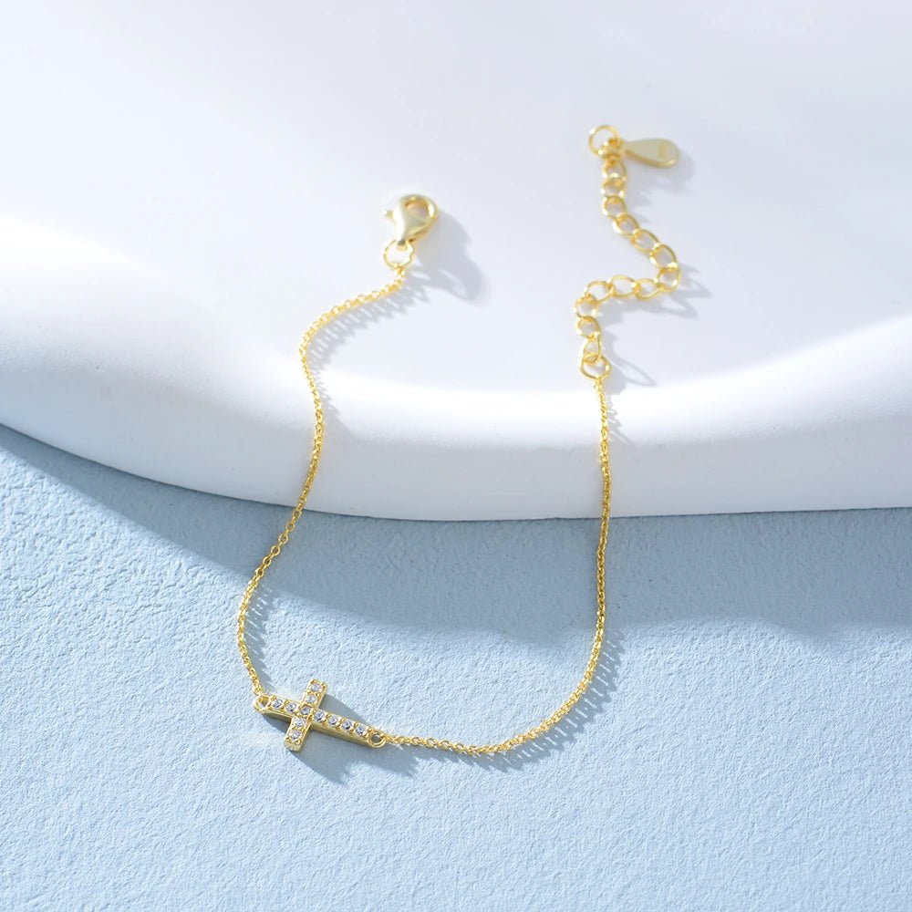 Peishang Wholesale Jewelry 925 Sterling Silver 14K Gold Plated Custom Factory Cz Zircon Cross Bracelet for Women - Image 6