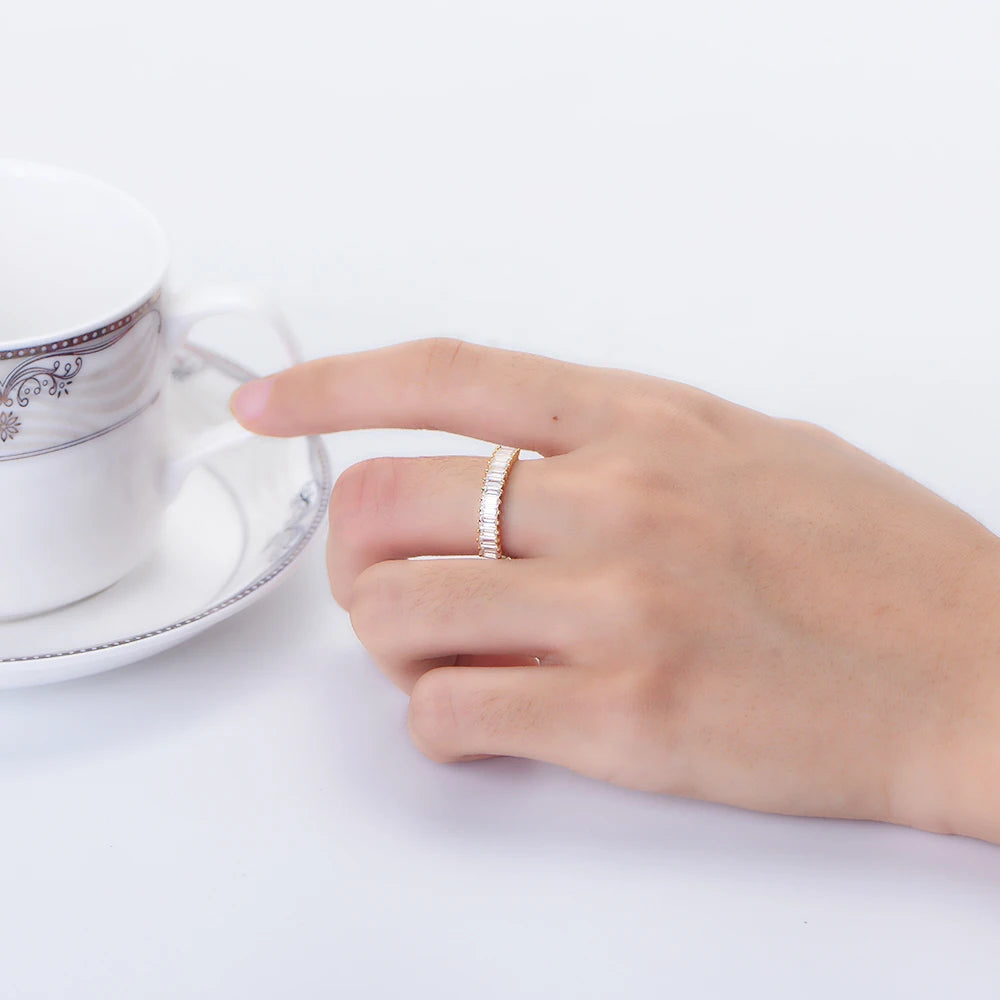 Peishang 925 Silver Jewelry Handmade White CZ 14k Yellow Gold Rings - الصورة 5